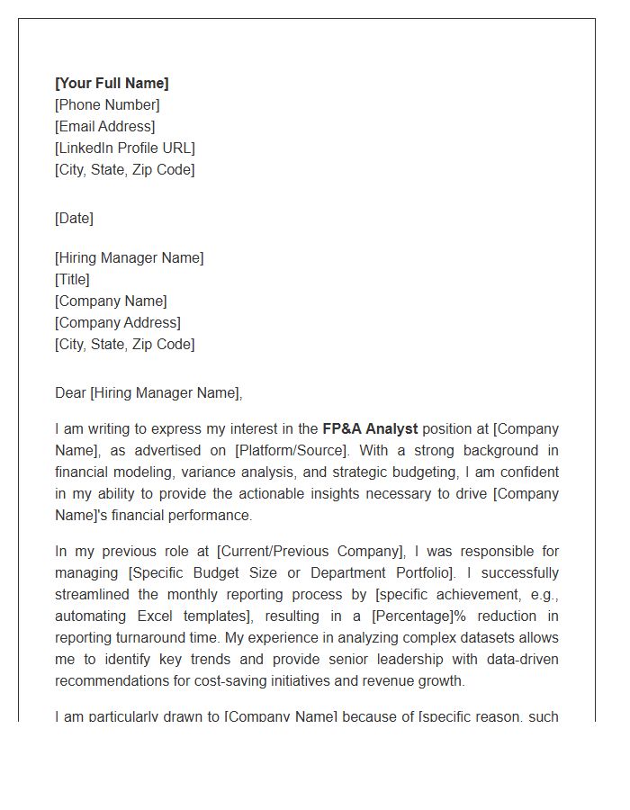 FP&A Analyst Corporate Cover Letter Template