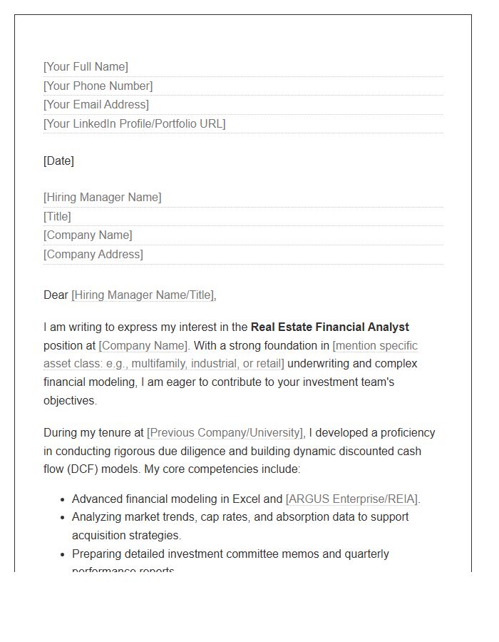 Real Estate Financial Analyst Cover Letter Template