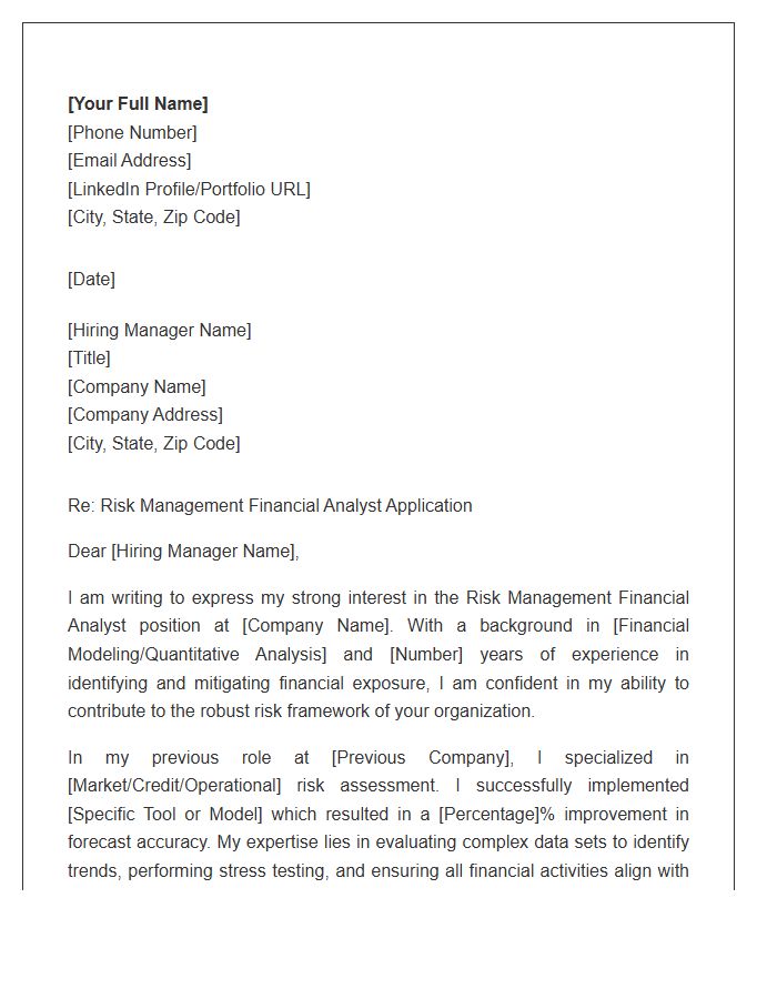 Risk Management Financial Analyst Cover Letter Template