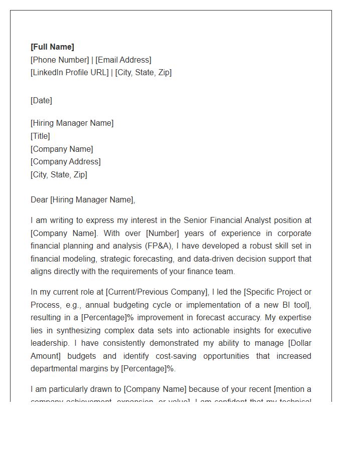 Senior Financial Analyst Corporate Cover Letter Template