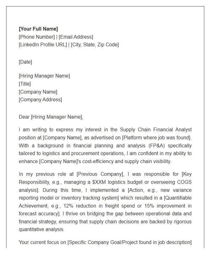 Supply Chain Financial Analyst Cover Letter Template