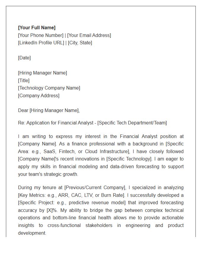 Technology Sector Financial Analyst Cover Letter Template