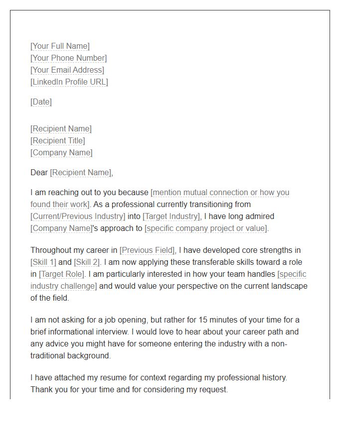 Career Transition Networking Cover Letter Template