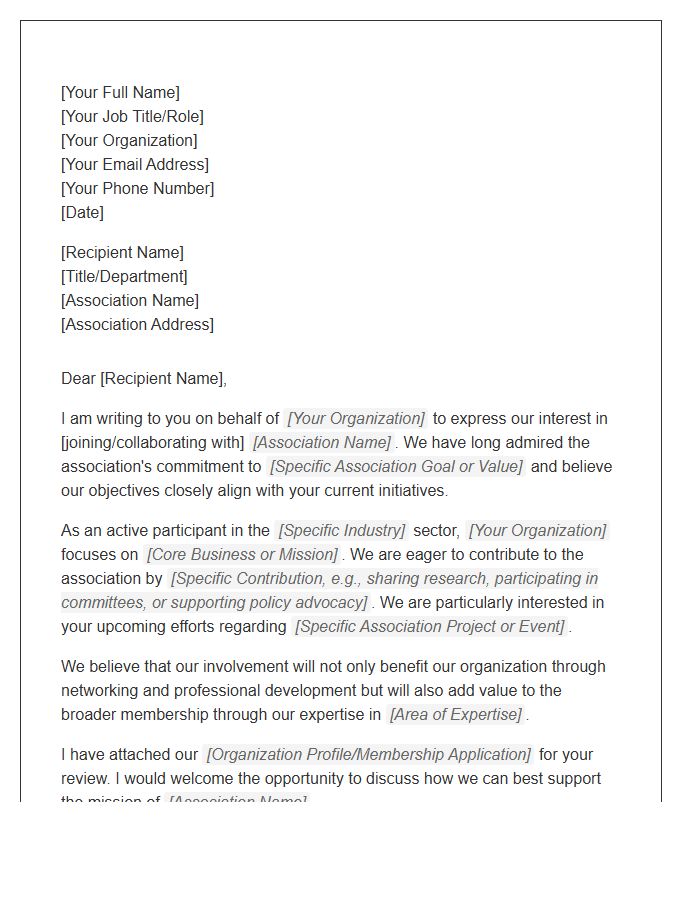 Industry Association Outreach Cover Letter Template