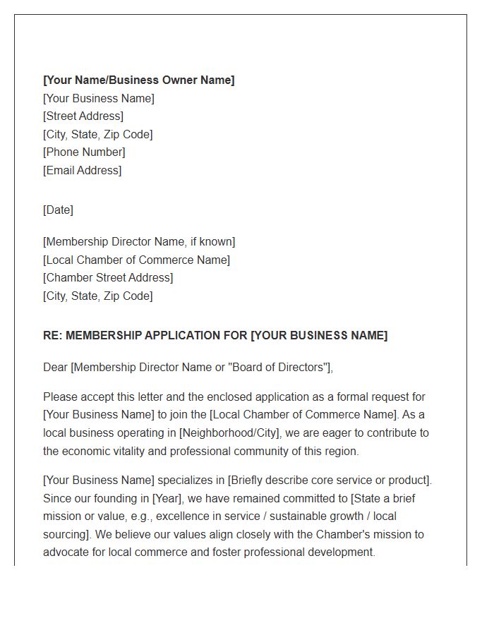 Local Business Chamber Cover Letter Template