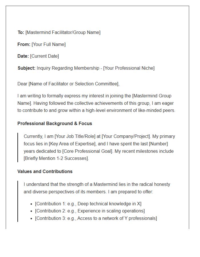 Mastermind Group Introduction Cover Letter Template