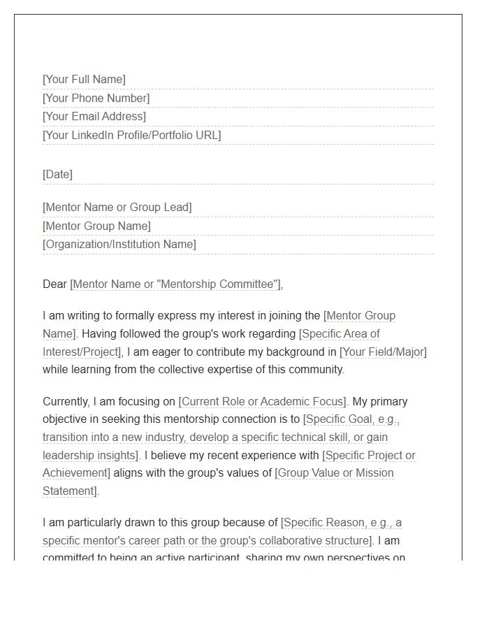 Mentor Group Connection Cover Letter Template