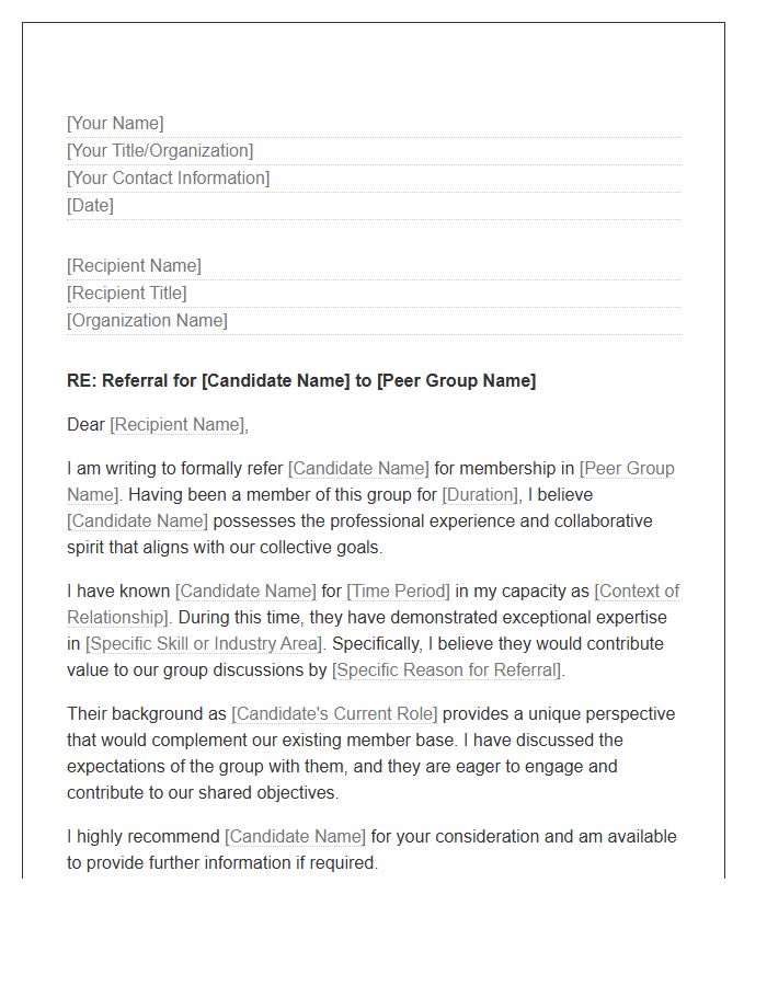 Peer Group Referral Cover Letter Template