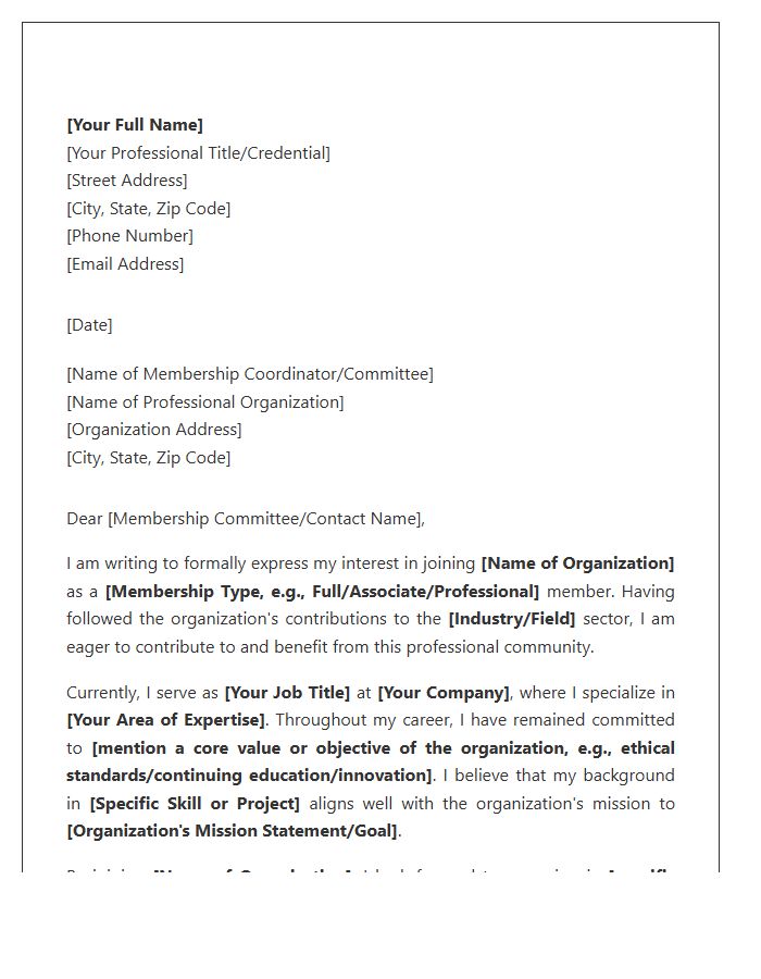 Professional Organization Membership Cover Letter Template
