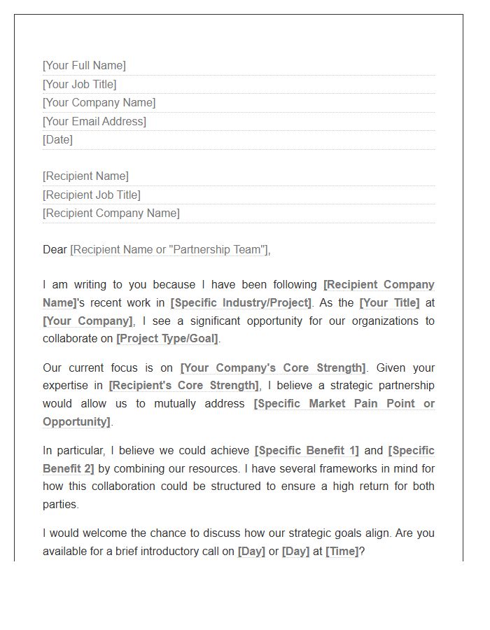 Strategic Partnership Networking Cover Letter Template