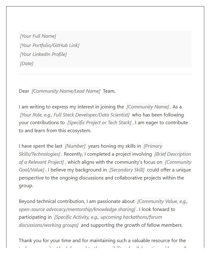 Tech Community Introduction Cover Letter Template