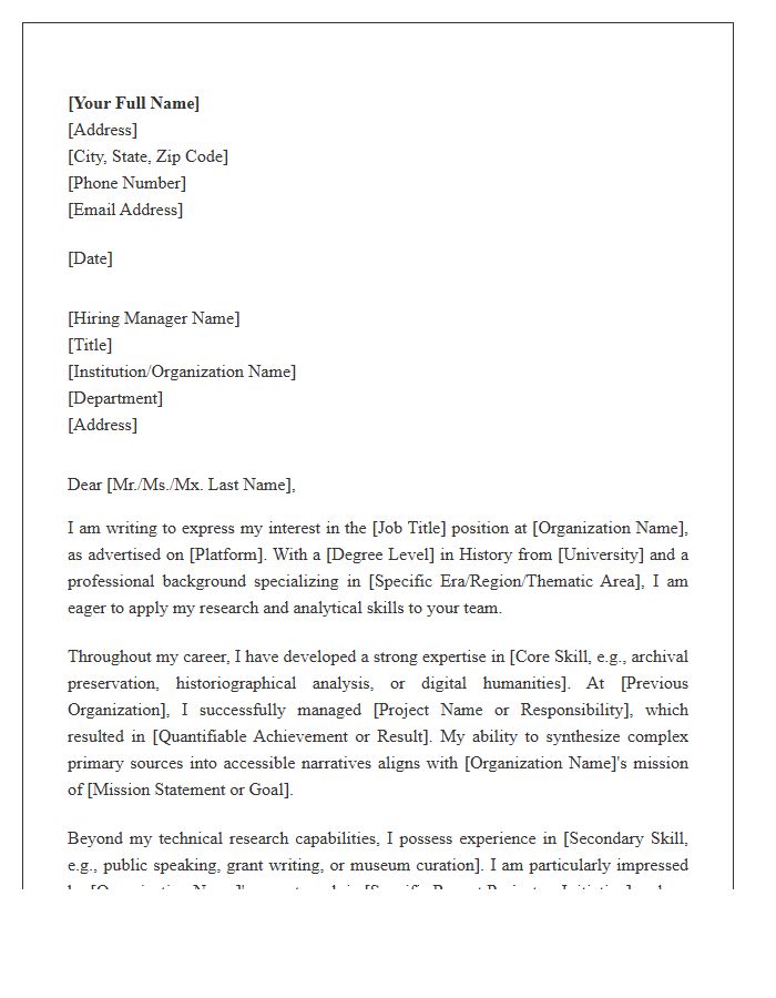 Common Industry History Cover Letter Template