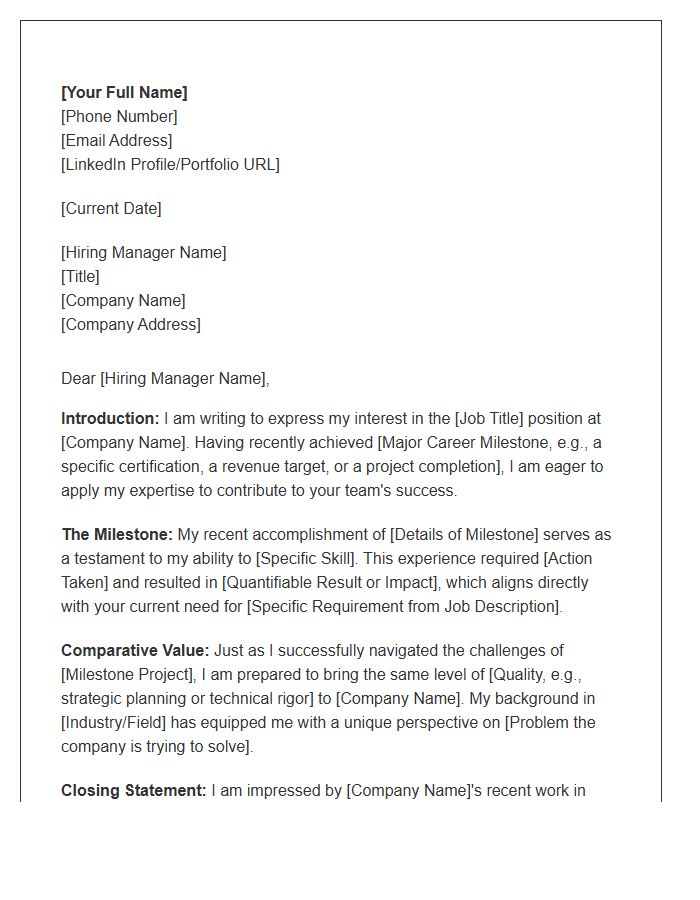 Comparable Career Milestone Cover Letter Template