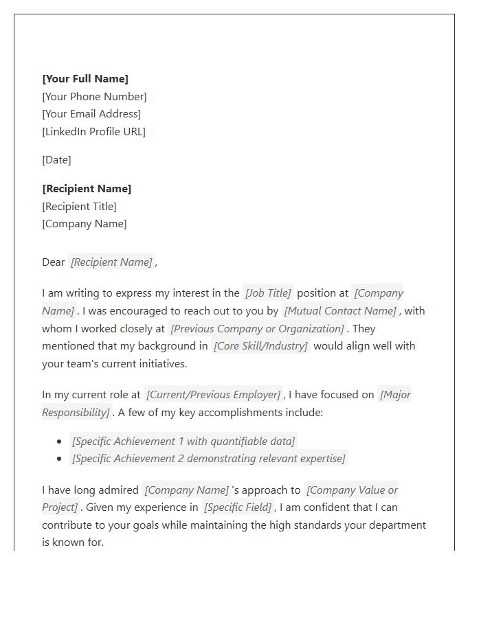 Mutual Professional Network Cover Letter Template