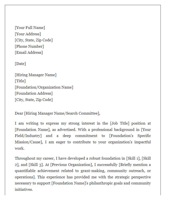Related Professional Foundation Cover Letter Template