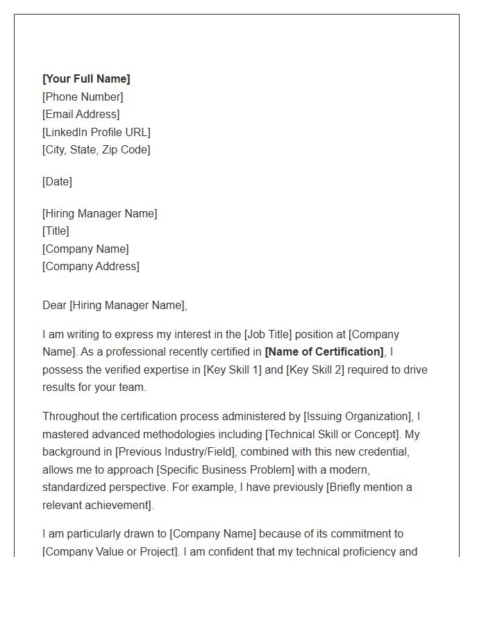 Shared Professional Certification Cover Letter Template