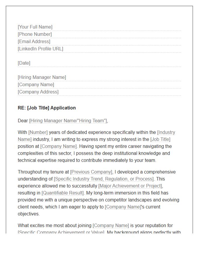 Similar Industry Tenure Cover Letter Template