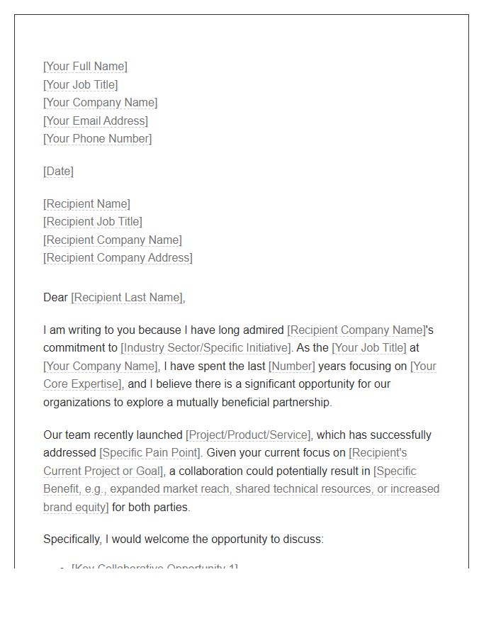 Corporate Partnership Networking Cover Letter Template