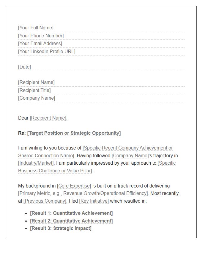 High Value Connection Cover Letter Template