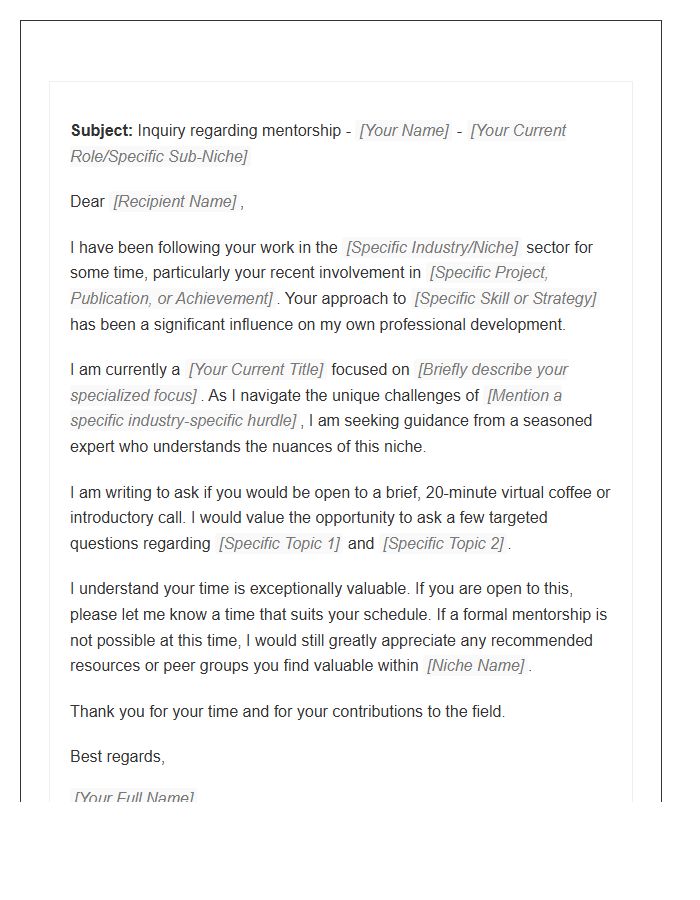 Niche Industry Mentor Outreach Cover Letter Template