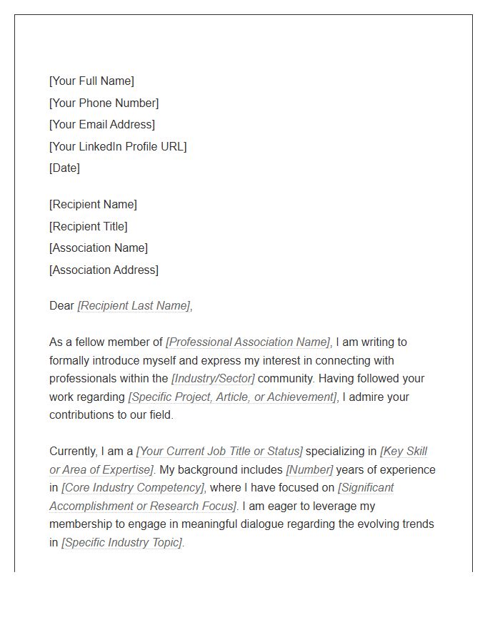 Professional Association Networking Cover Letter Template