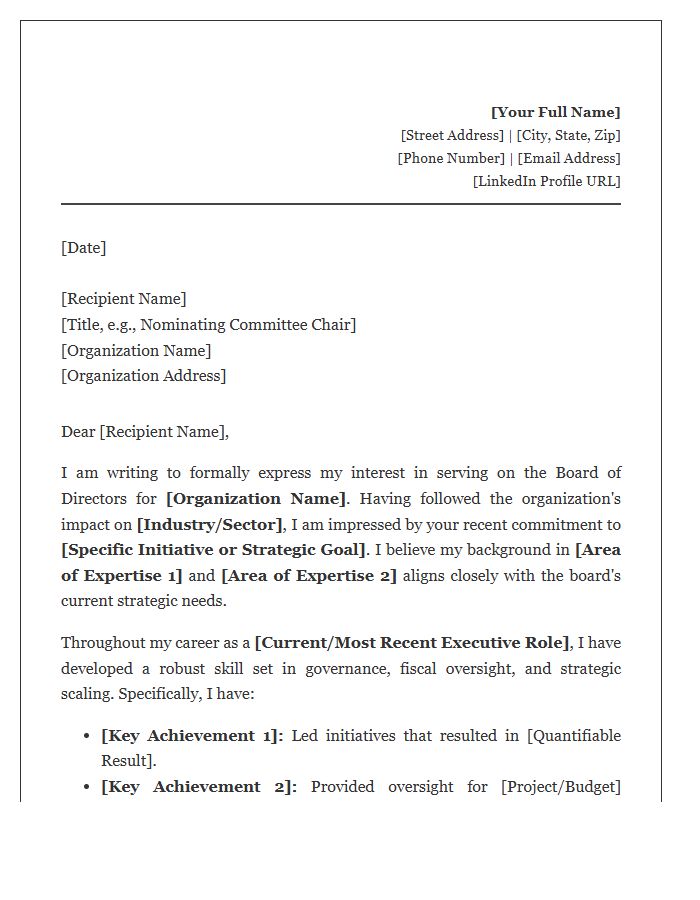 Professional Board Member Networking Cover Letter Template