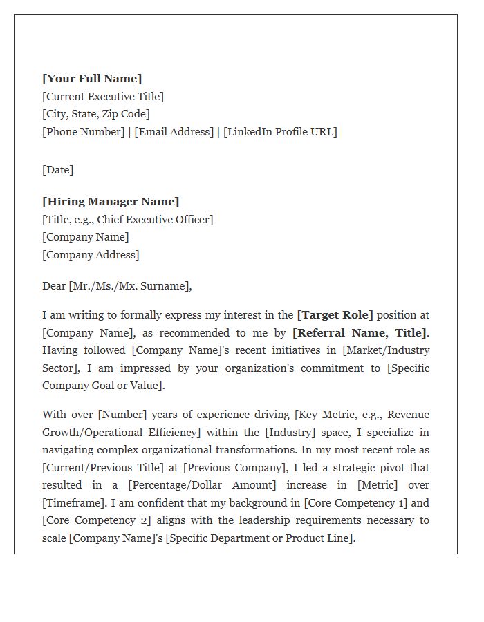 Senior Level Strategic Referral Cover Letter Template