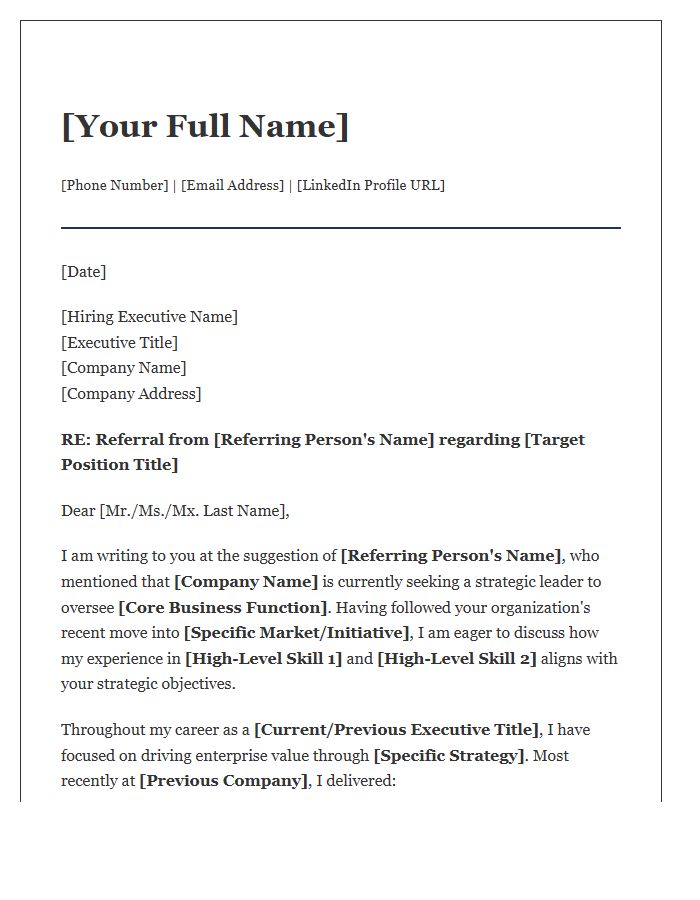 Strategic Executive Referral Cover Letter Template