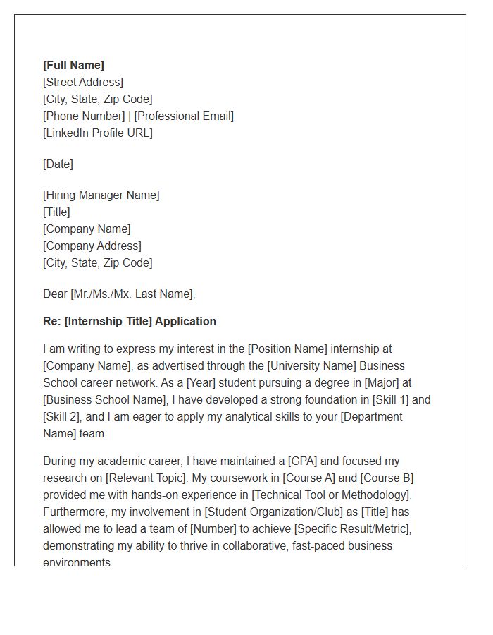 Business School Internship Cover Letter Template University Network