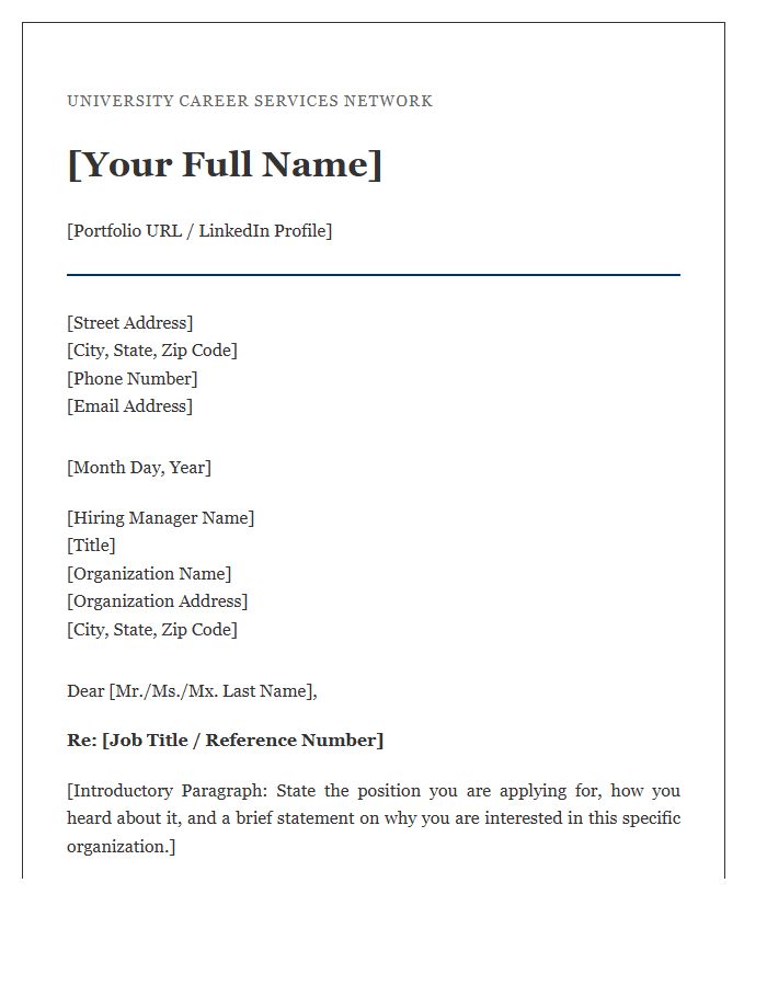 Career Services Portfolio Cover Letter Template University Network