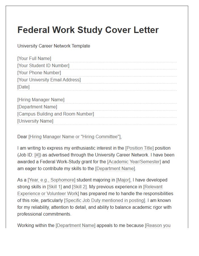 Federal Work Study Cover Letter Template University Career Network