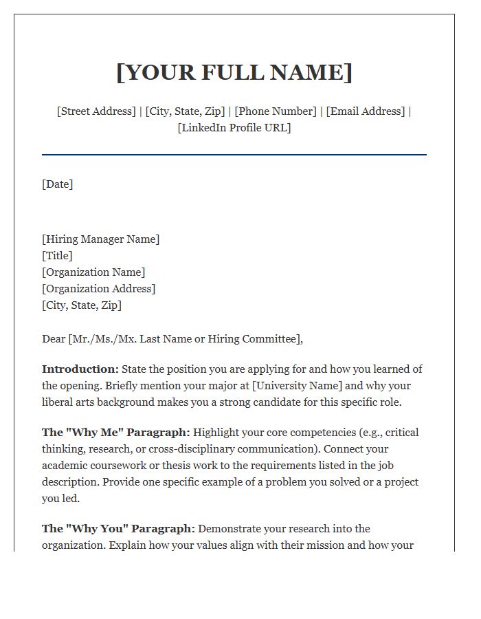 Liberal Arts Major Cover Letter Template University Career Network