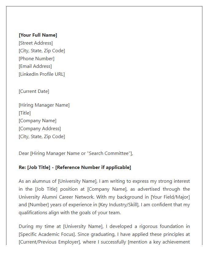 University Alumni Career Network Cover Letter Template