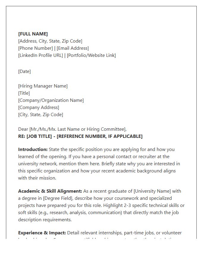 University Career Network Cover Letter Template For Recent Graduates