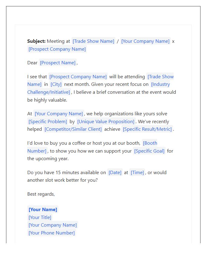 B2B Trade Show Outreach Cover Letter Template