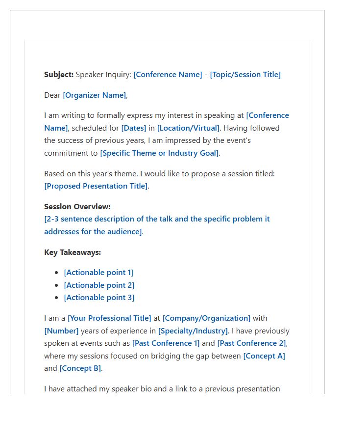 Conference Speaker Outreach Cover Letter Template
