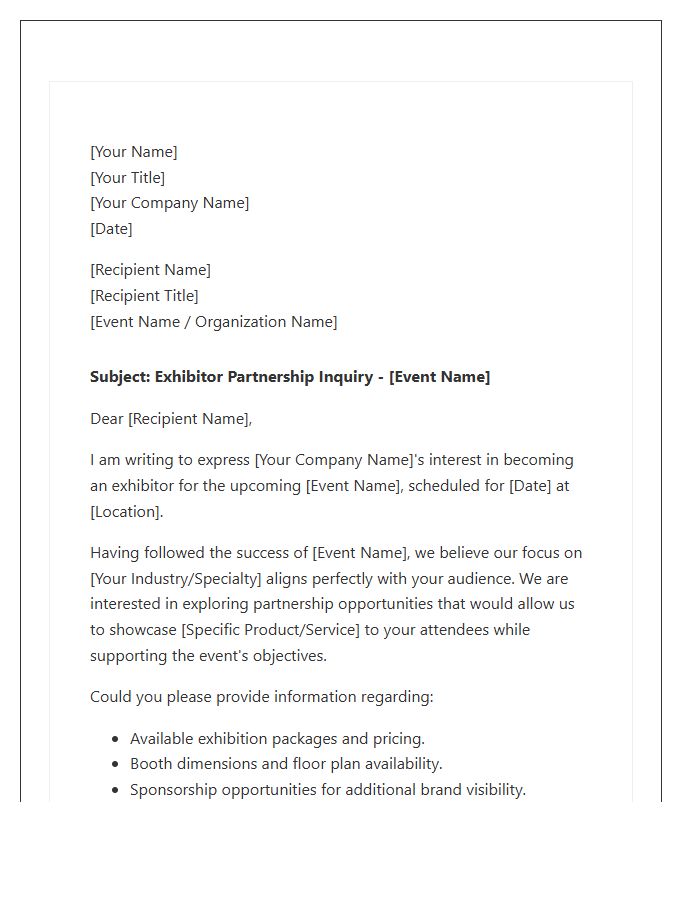Exhibitor Partnership Inquiry Cover Letter Template