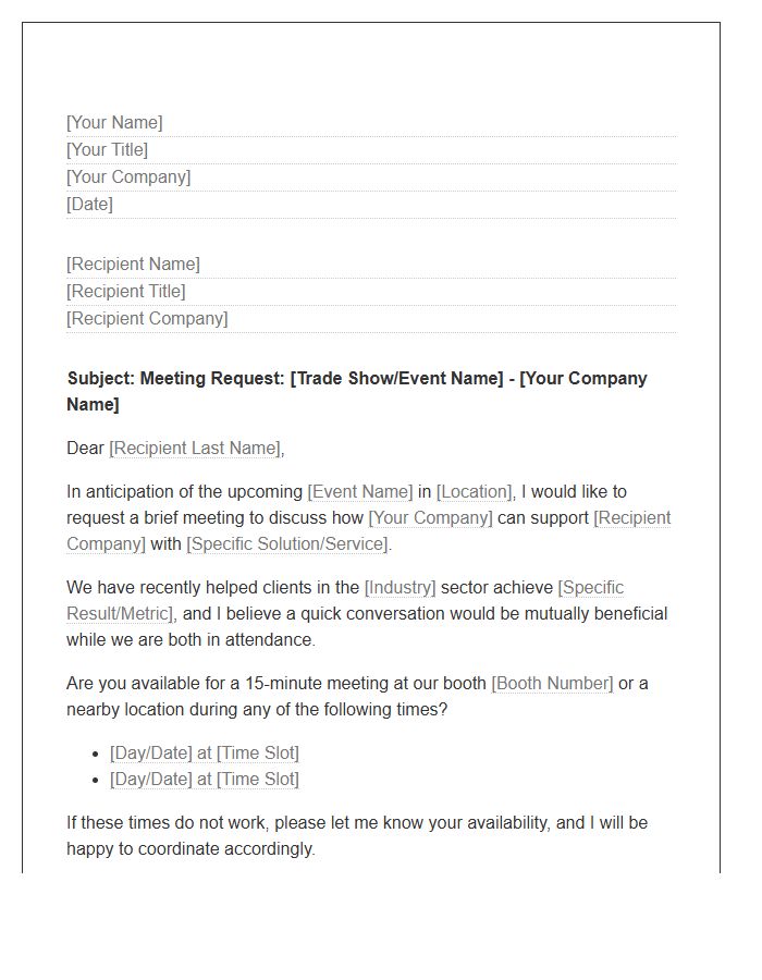 Pre Show Meeting Request Cover Letter Template