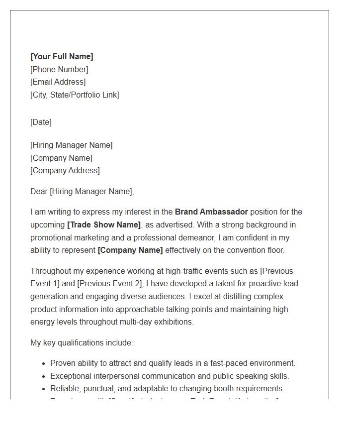 Trade Show Brand Ambassador Cover Letter Template