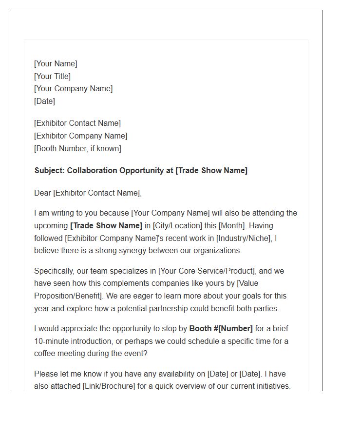 Trade Show Exhibitor Outreach Cover Letter Template