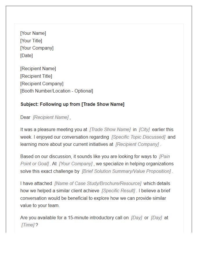 Trade Show Sales Prospecting Cover Letter Template