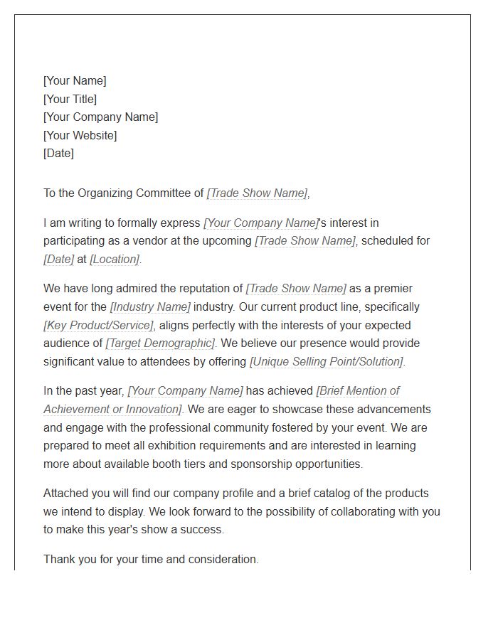 Vendor Prospecting Cover Letter Template For Trade Shows