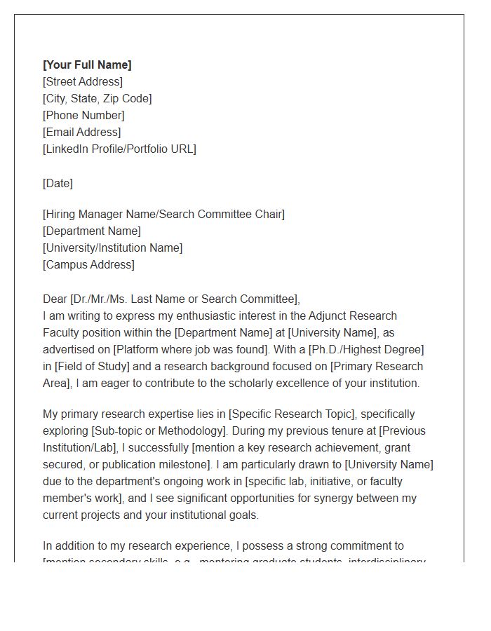 Adjunct Research Faculty Cover Letter Template