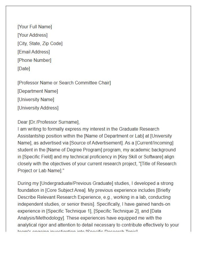 Graduate Research Assistantship Cover Letter Template