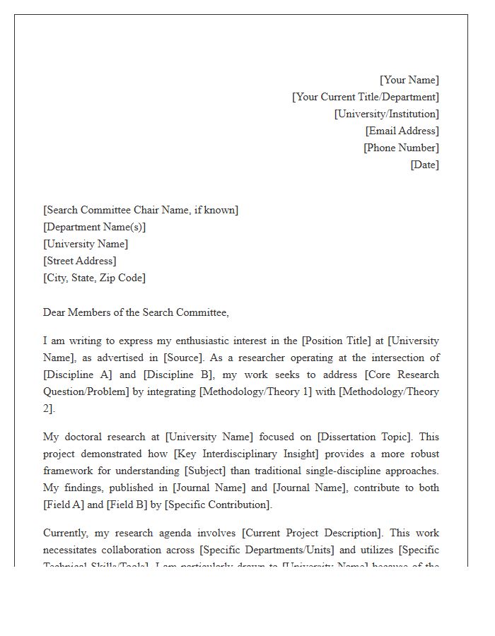 Interdisciplinary Academic Research Cover Letter Template