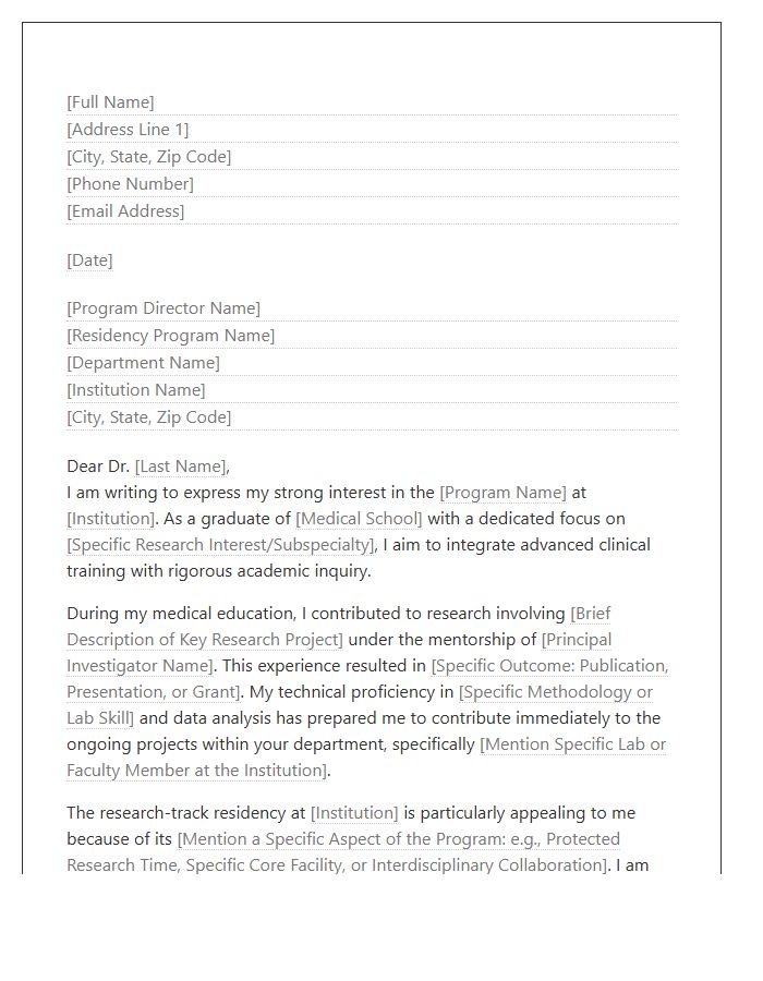 Medical Research Residency Cover Letter Template