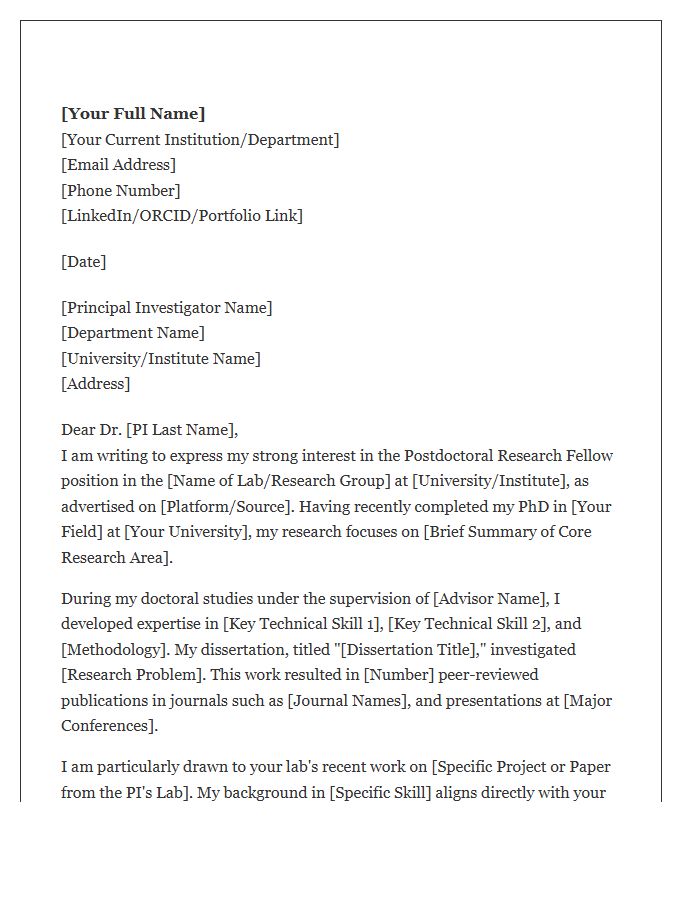 Postdoctoral Research Fellow Cover Letter Template