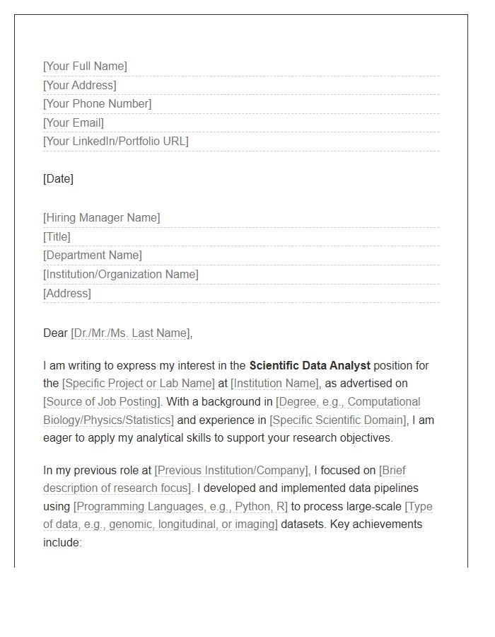 Scientific Data Analyst Research Cover Letter Template
