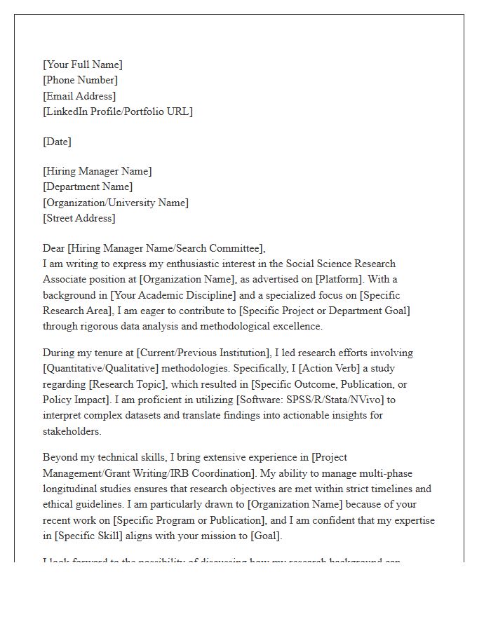 Social Science Research Associate Cover Letter Template