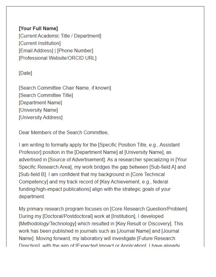 STEM Faculty Research Position Cover Letter Template